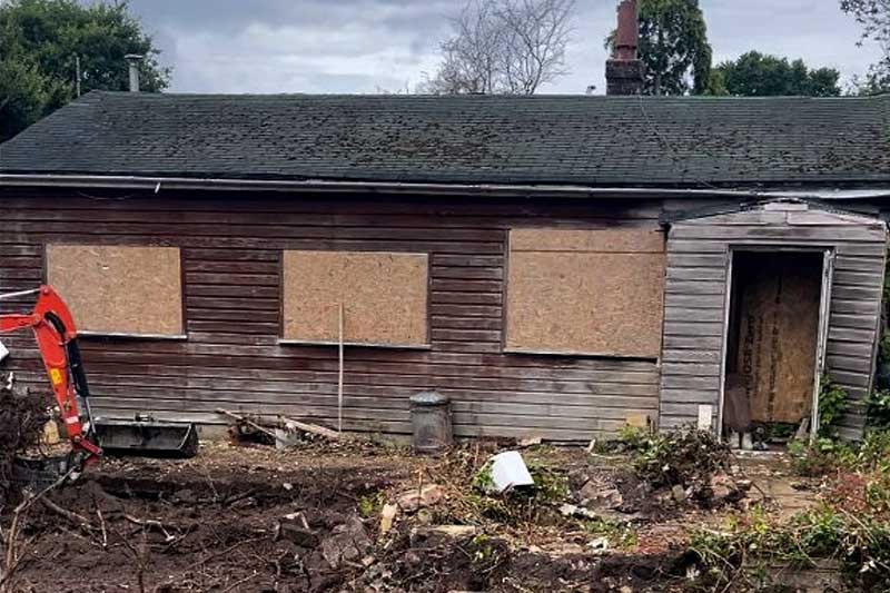 Partial demolition of existing bungalow in Horsham during early rebuild phase