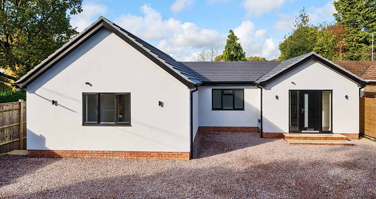 Completed 3-bedroom modern bungalow rebuilt by ABM Build in Horsham, West Sussex